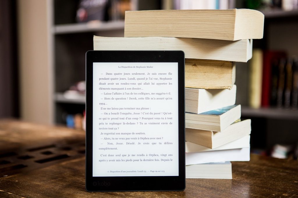 A tablet with offline books, representing an offline library for preparedness and survival resources.