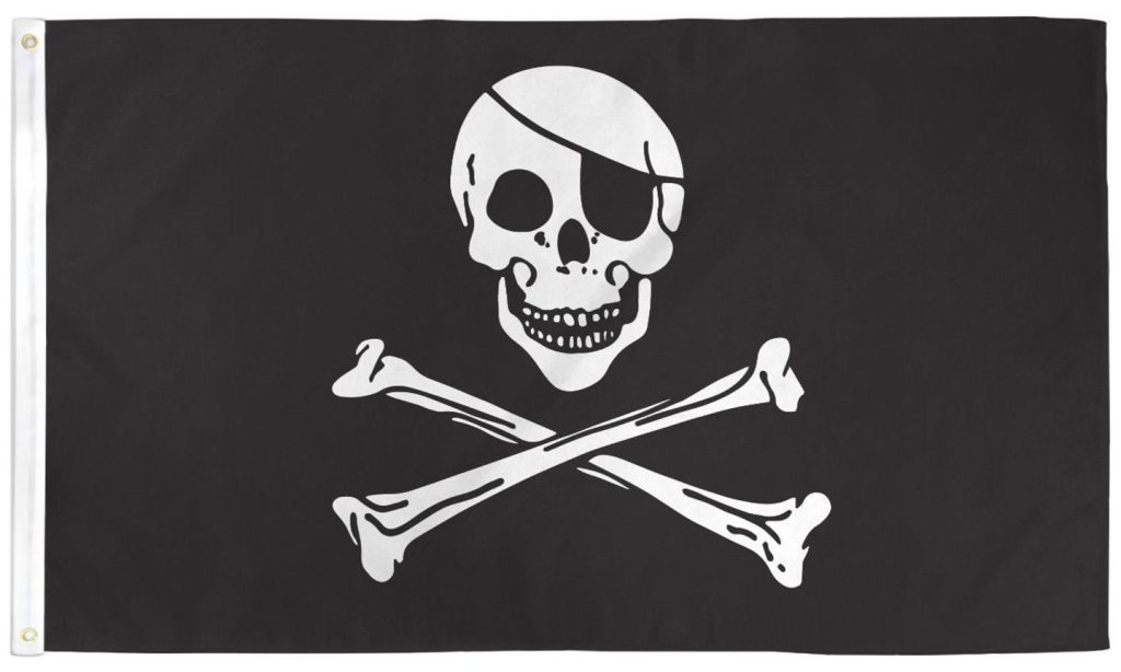 Pirate "Jolly Roger" flag, skull with eyepatch and crossbones