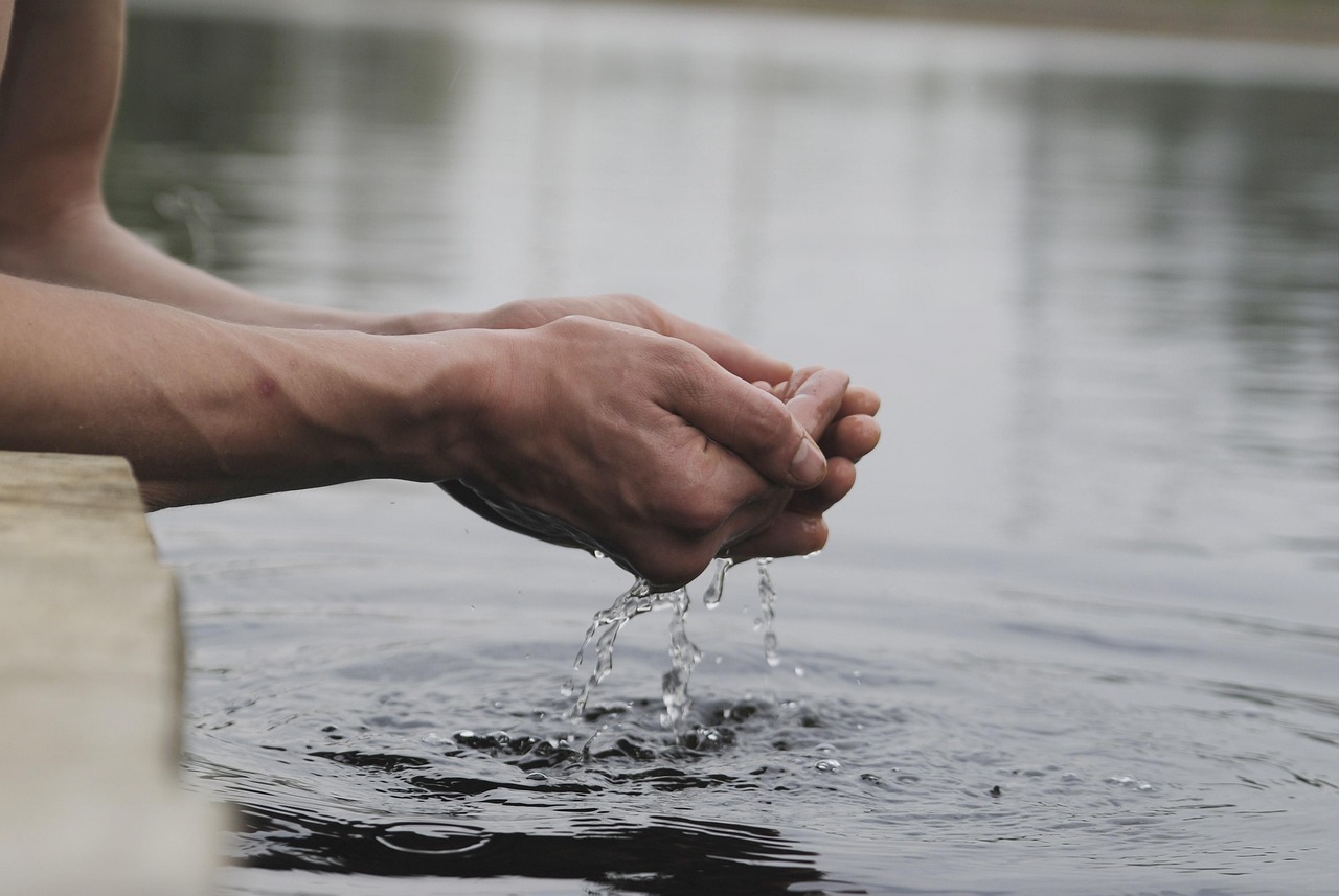 Hands collecting water, representing How to Collect Water in the Wild